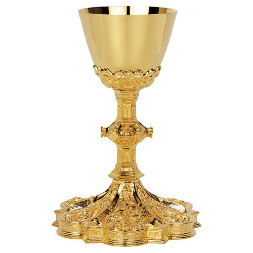 Cálice e patena Molina em banho de ouro 24K estilo gótico copa prata 925 dourada 1