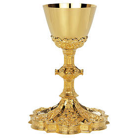 Chalice and paten Molina wet in 24 karat gold in Gothic style with 925 sterling silver cup finished in gold