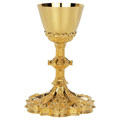 Gothic style chalice and paten Molina wet in 24 karat gold and in golden 925 solid sterling silver 1