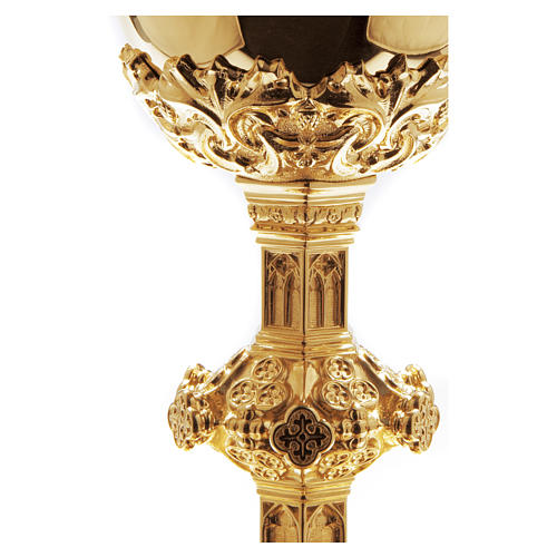 Calice e Patena Molina in bagno d'oro 24 carati stile gotico argento massiccio 925 dorato 2
