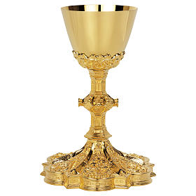 Gothic style chalice and paten Molina wet in 24 karat gold and in golden 925 solid sterling silver