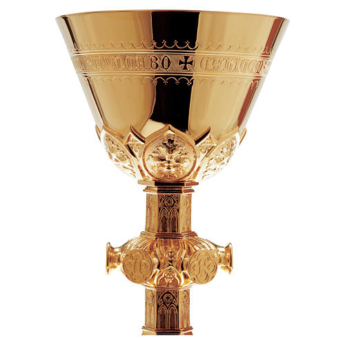 Cálice e patena Molina Salmo 115 estilo gótico copa prata 925 dourada 2
