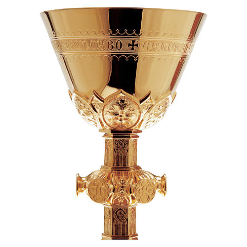 Cálice e patena Molina Salmo 115 estilo gótico prata 925 maciça dourada 2