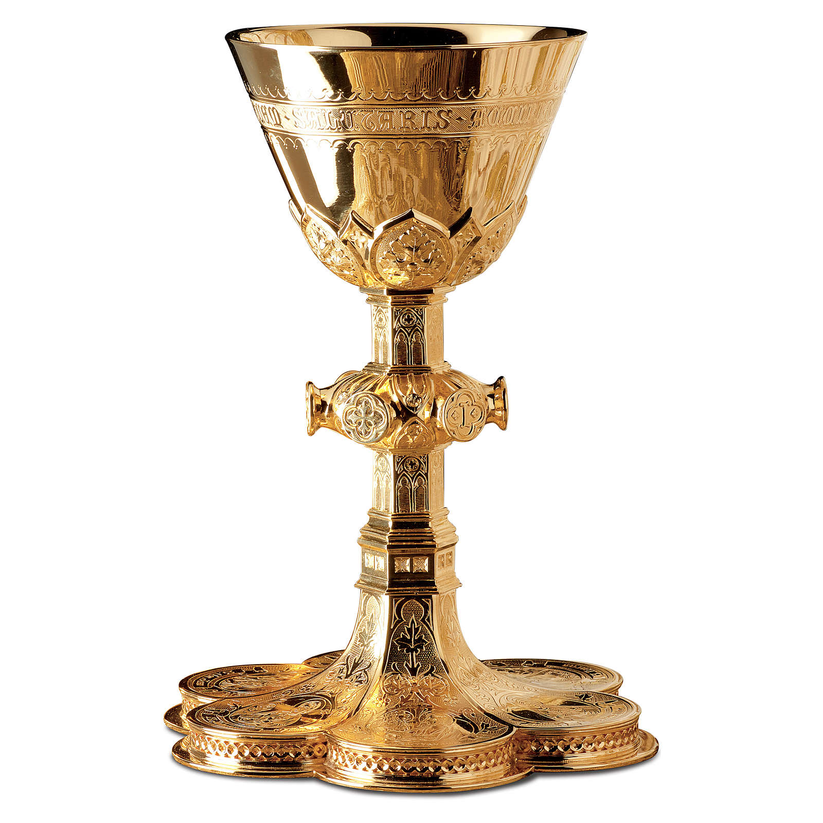 Gothic style chalice and paten Molina with psalm 115 in gold | online ...