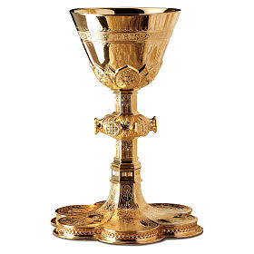 Gothic style chalice and paten Molina with psalm 115 in gold 925 solid sterling silver
