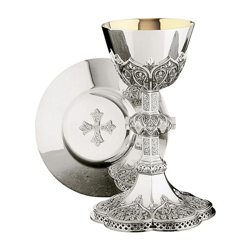 Calice Pisside Patena Molina filigrana stile gotico ottone argentato 1