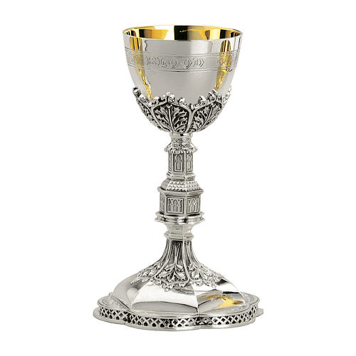 Calice Pisside Patena Molina base filigranata stile gotico coppa argento 925 1