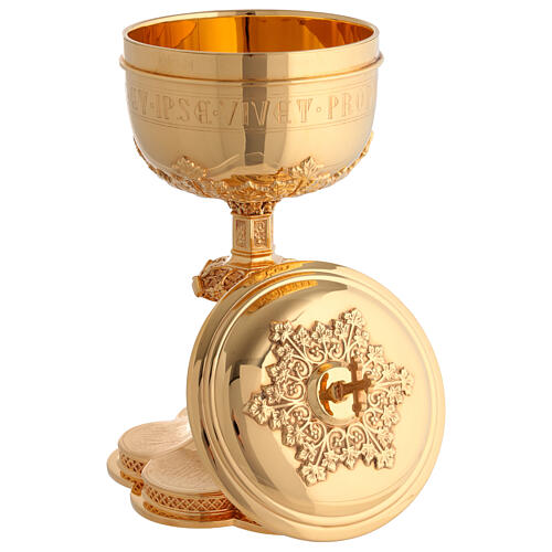 Cálice píxide patena Molina gravura copa Salmo 115 estilo gótico latão dourado 2