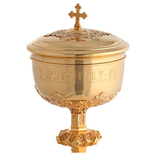 Cálice píxide patena Molina gravura copa Salmo 115 estilo gótico latão dourado 4