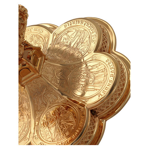 Chalice, paten and ciborium Molina with Gothic medallions on base in gold brass 7