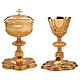 Chalice, paten and ciborium Molina with Gothic medallions on base in gold brass s1