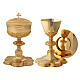 Chalice, paten and ciborium Molina with Gothic medallions on base in gold brass s1