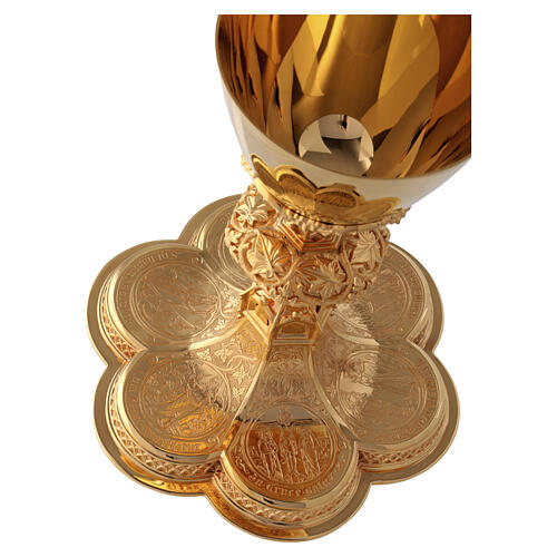 Chalice, paten and ciborium Molina with Gothic medallions on base in gold brass 8