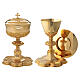 Chalice, paten and ciborium Molina with Gothic medallions on base in gold brass s1