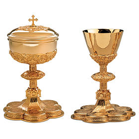 Chalice and paten Molina in gold 925 solid sterling silver with medallion base in Gothic style