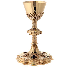 Chalice and paten Molina with fire enameled medallions in Gothic style made of gold 925 solid sterling silver