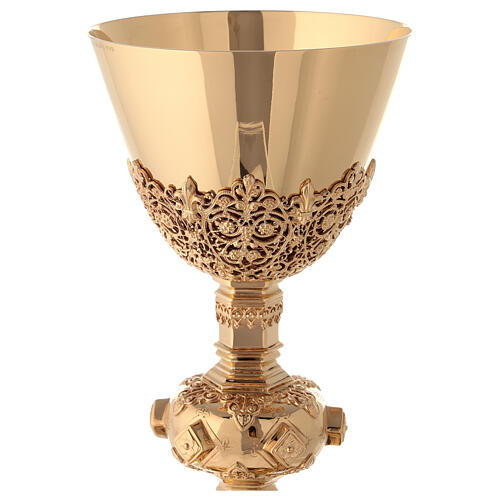 Chalice and paten Molina with fire enameled medallions in Gothic style made of gold 925 solid sterling silver 3