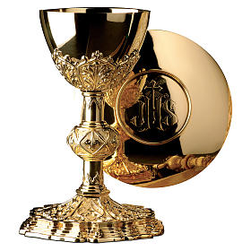 Cálice e Patena Molina motivo exclusivo prata 925 dourada maciça
