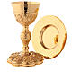 Chalice paten and ciborium Florentine style with grapes and passion flower in gold brass s1