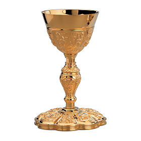 Chalice and paten Molina Florentine style with grapes and passion flower in gold 925 solid sterling silver