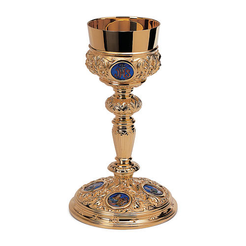 Calice e Patena Fiorentini Molina medaglioni Evangelisti coppa argento 925 dorato 1