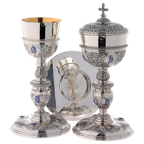 Chalice paten and ciborium in<br>Plateresque style Molina in 925 solid sterling silver decorated with cabochons 1