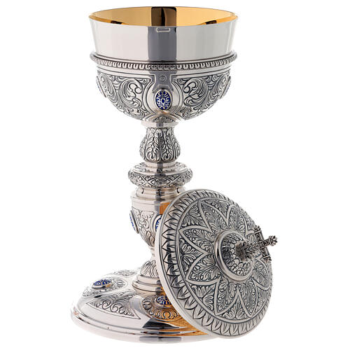 Chalice paten and ciborium in<br>Plateresque style Molina in 925 solid sterling silver decorated with cabochons 3