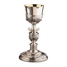 Chalice, paten and ciborium in Plateresque Renaissance style made of silver brass
