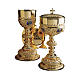 Chalice paten and ciborium Molina in baroque style with Holy Family in golden brass s1