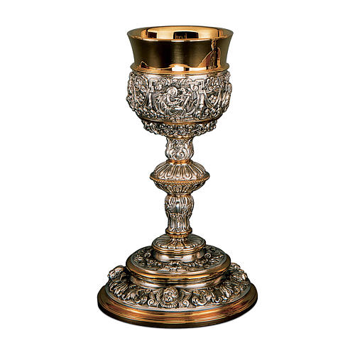 Chalice, paten and ciborium for offertory Molina in Baroque style in two-tone silver brass 1