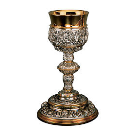 Chalice, paten and ciborium for offertory Molina in two-tone Baroque style with 925 sterling silver cup