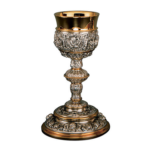 Chalice, paten and ciborium for offertory Molina in two-tone Baroque style with 925 sterling silver cup 1