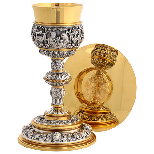 Chalice, paten and ciborium for offertory Molina in two-tone Baroque style with 925 sterling silver cup 1