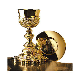 Chalice and paten Molina in baroque style with star base is all in gold 925 sterling silver