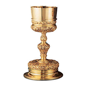 Chalice paten and ciborium in Baroque style in gold brass