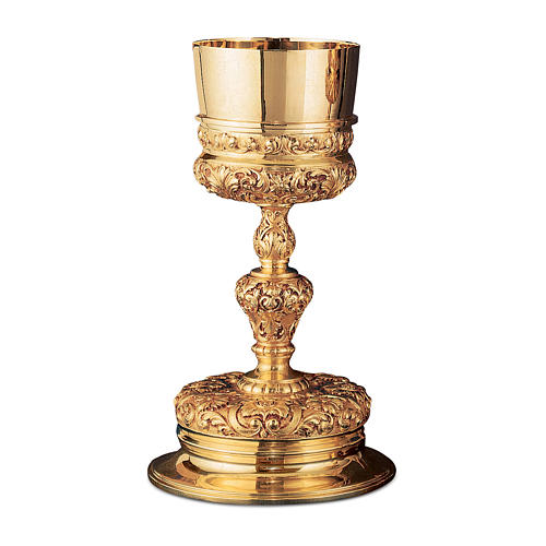 Chalice paten and ciborium in Baroque style in gold brass 1