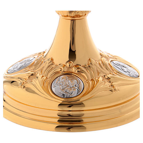 Chalice paten and ciborium in Baroque style with Evangelists medallions in gold brass 4