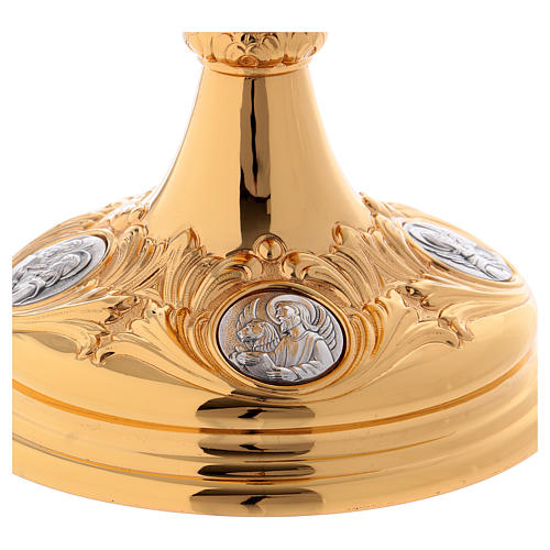 Chalice paten and ciborium in Baroque style with Evangelists medallions in gold brass 5