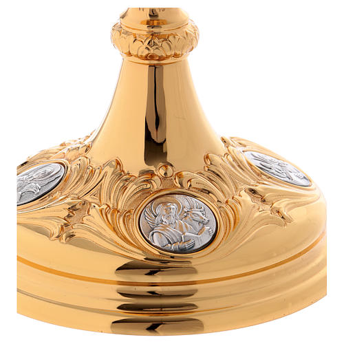 Chalice paten and ciborium in Baroque style with Evangelists medallions in gold brass 7
