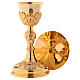 Chalice paten and ciborium in Baroque style with Evangelists medallions in gold brass s1