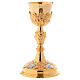 Chalice paten and ciborium in Baroque style with Evangelists medallions in gold brass s2
