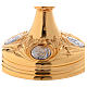Chalice paten and ciborium in Baroque style with Evangelists medallions in gold brass s4