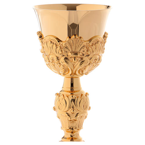 Calice e Patena Molina Barocco medaglioni Evangelisti ottone dorato 3