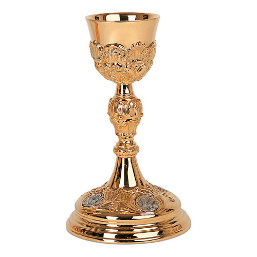 Chalice and paten Molina in Baroque style with Evangelists medallions, sterling silver cup 1