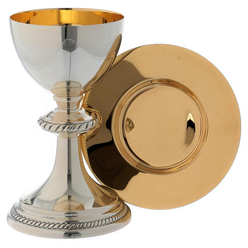 Classic chalice and paten Molina with stringcourse in silver brass 1
