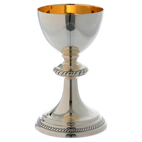 Classic chalice and paten Molina with stringcourse in silver brass 2
