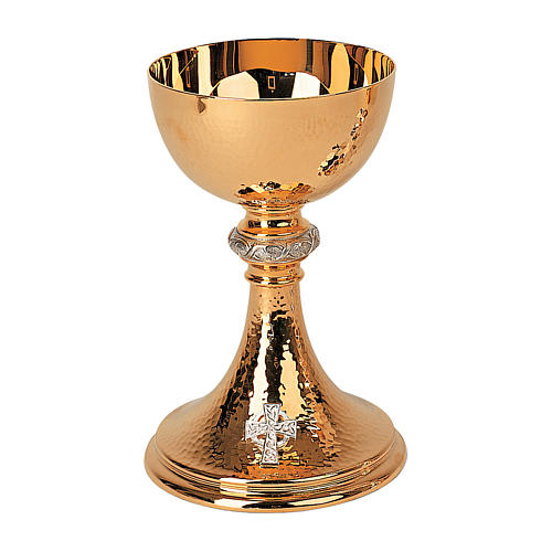 Chalice and paten Molina in classic style with crown of thorns in golden brass 1