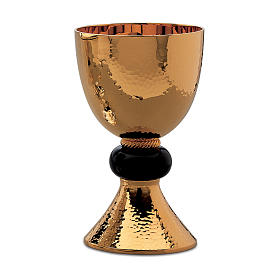 Chalice and paten Molina classic model with node in natural stone and golden brass