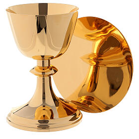 Calice Patena e Pisside Molina Classico base con croce ottone argentato