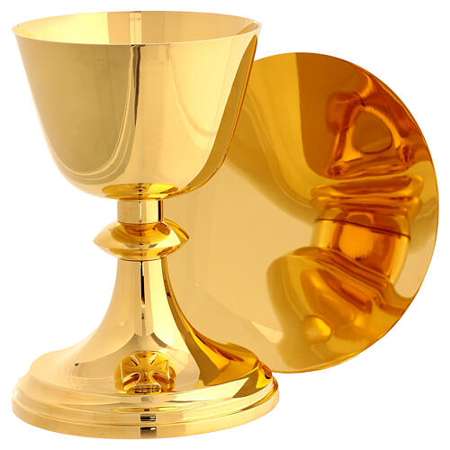 Calice Patena e Pisside Molina Classico base con croce ottone dorato 1